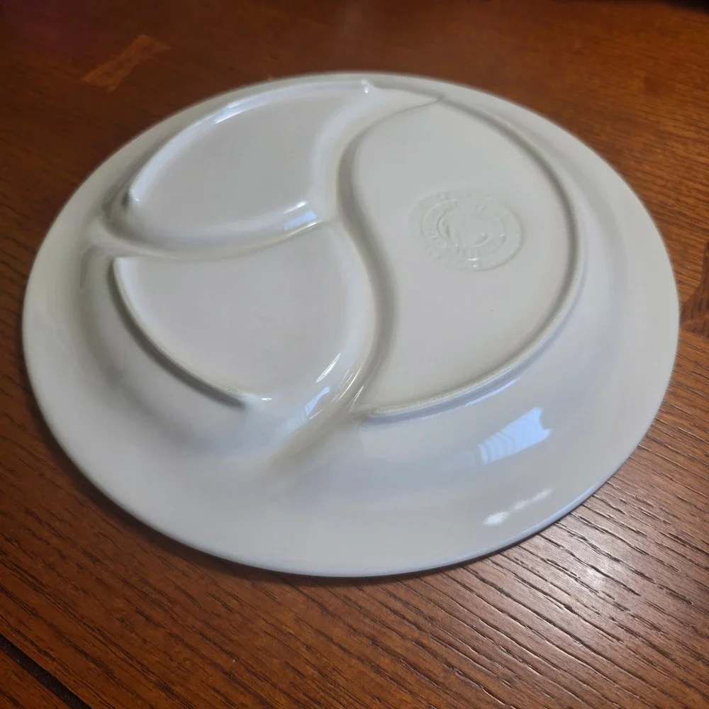 Longaberger Pottery Plate Divided Separated Ivory Ceramic 10